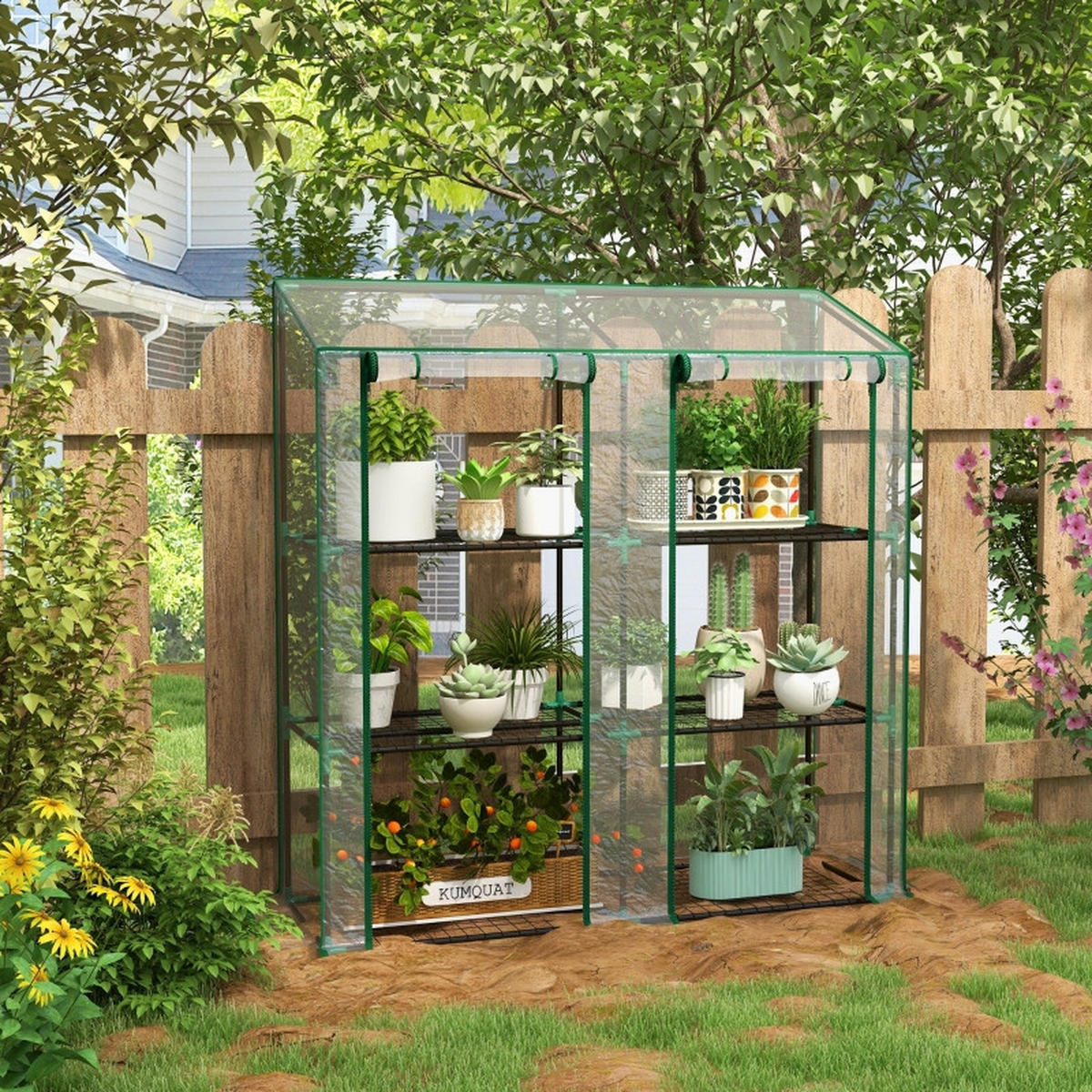 GEWÄCHSHAUS Mini 3 Etagen 6 Regale transparent - Transparent, Metall (143/151/46cm) - Fortuna Lai