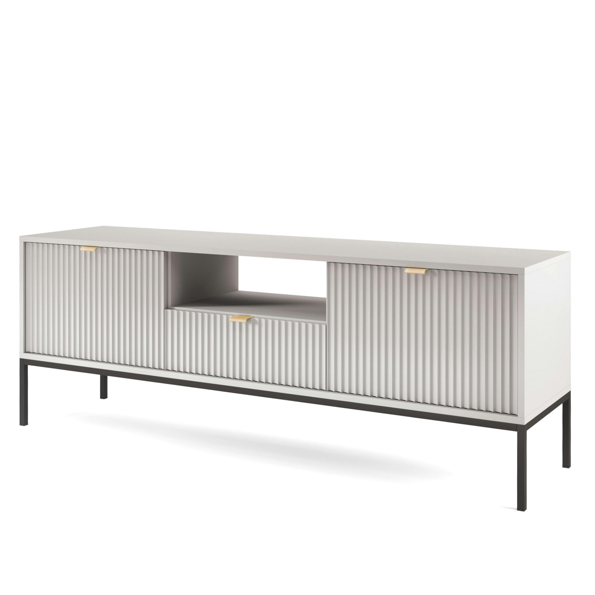 LOWBOARD TV NANAIMO RTV1-2D1S Profilierte Fronten, Grau - Grau, Holzwerkstoff/Kunststoff (154/56/39cm) - Komodee