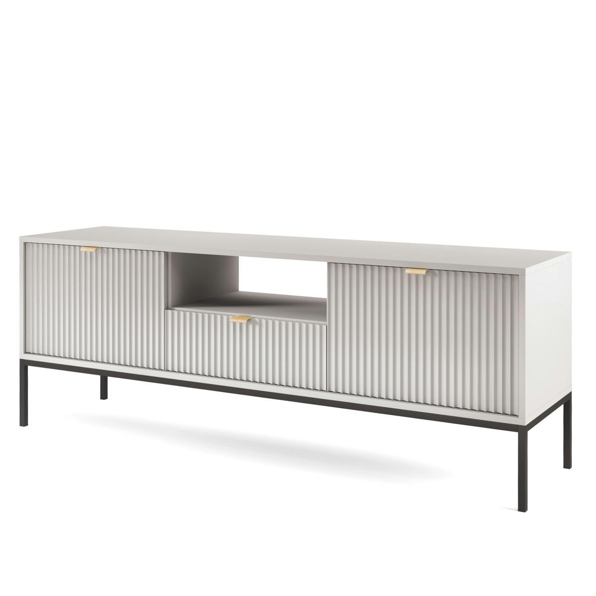 LOWBOARD TV NANAIMO RTV1-2D1S Profilierte Fronten, Grau - Grau, Holzwerkstoff/Kunststoff (154/56/39cm) - Komodee