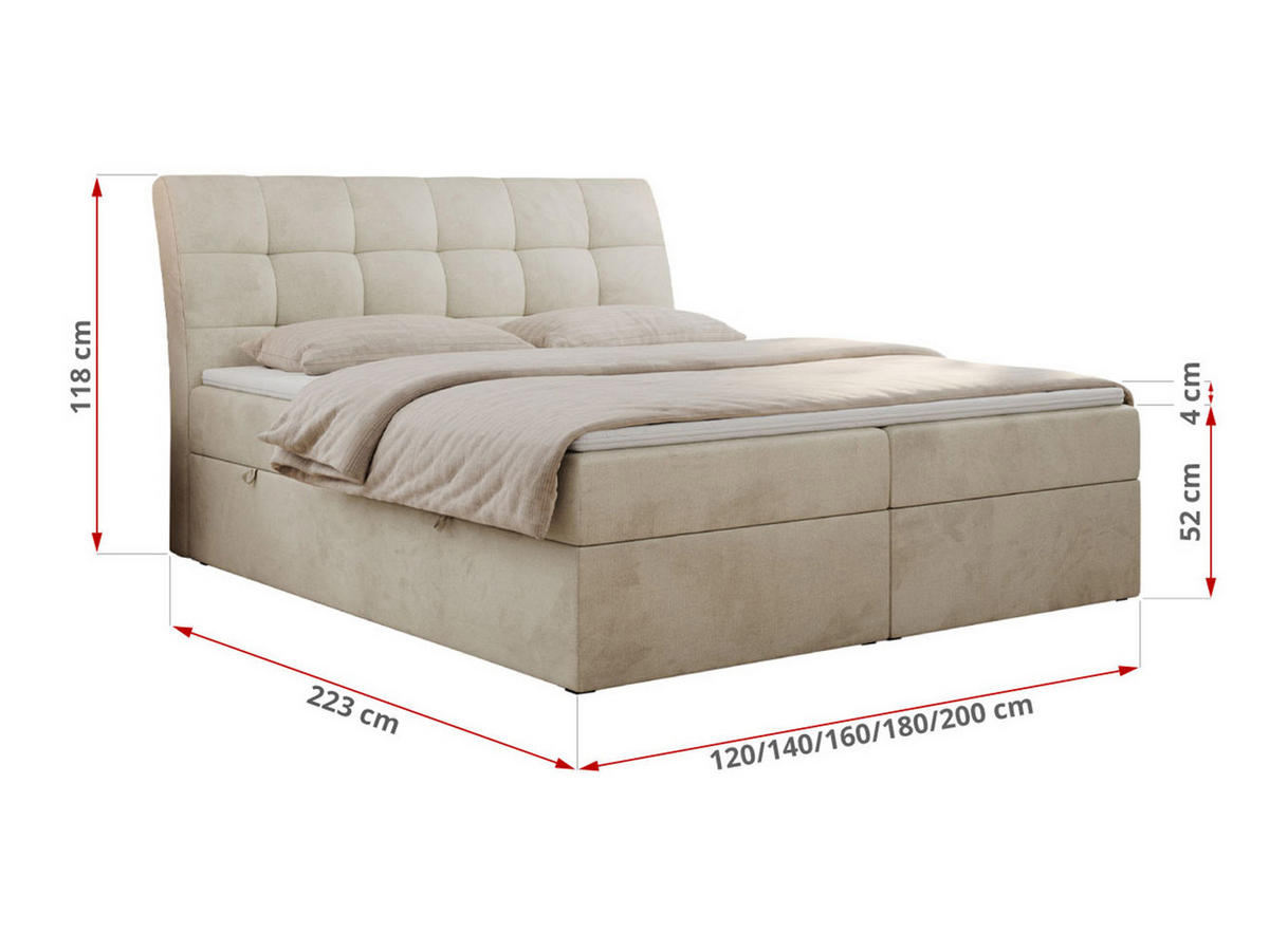 BOXBETT DIEGOS 160/200 Beige Velvet - H3 - Beige, Holz/Textil (160/200cm) - MKS