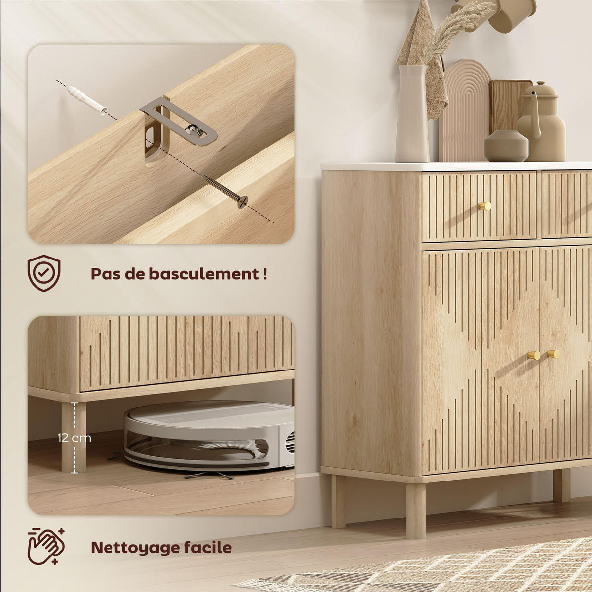 SIDEBOARD DE-11218 2 Schubladen Eiche - Eichefarben, Holzwerkstoff (77/80/30cm) - ComfortXL