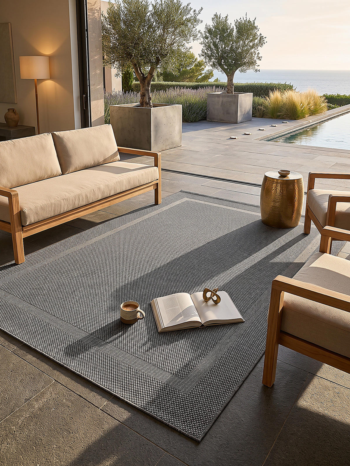 FLACHWEBTEPPICH Bordüre BORNO Polypropylen Anthrazit 140 x 200 cm - Anthrazit, Textil (140/200cm) - KADIMA DESIGN