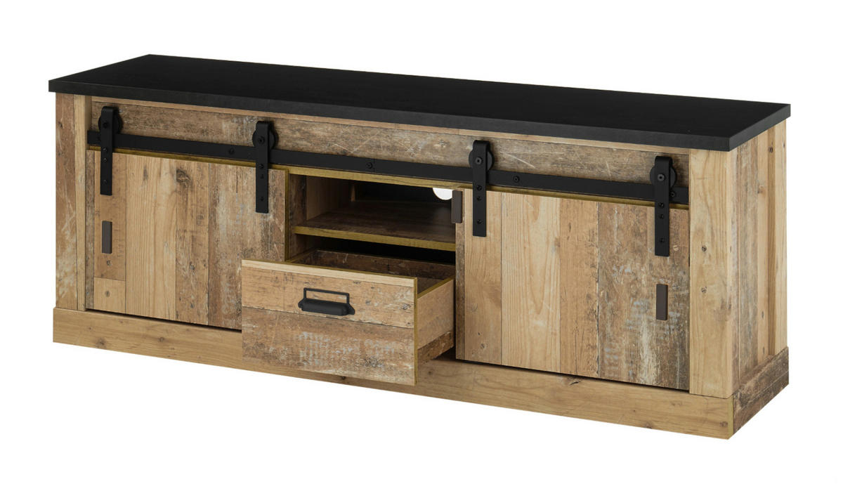 TV-LOWBOARD Used Wood hell, anthrazit 162 x 61 cm, TV Unterteil in Komforthöhe - Anthrazit/Schwarz, Holzwerkstoff/Metall (162/61/43cm) - Furn.Design