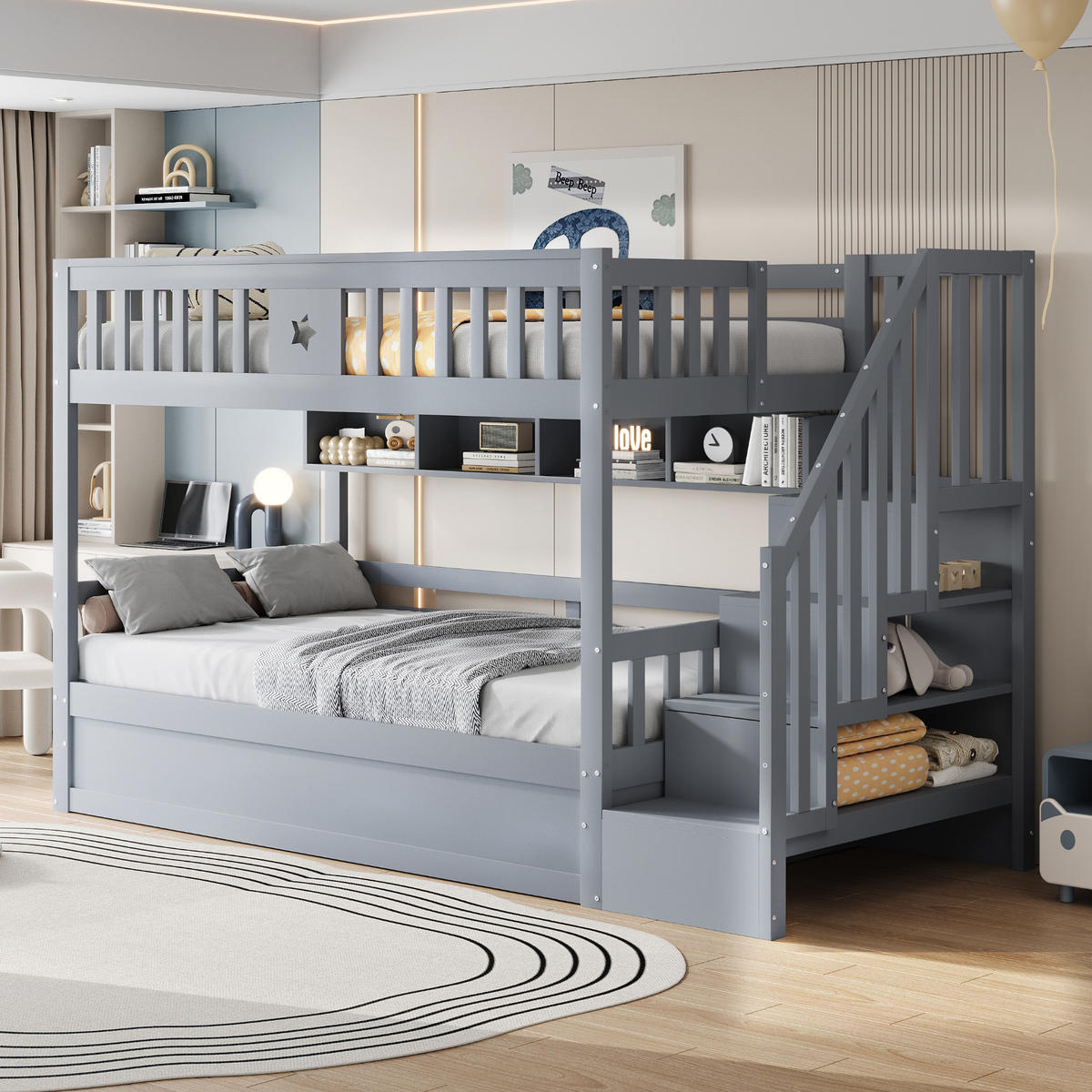 HOCHBETT 90x200 cm Stauraum Treppe grau - Grau, Holz (90/200cm) - LEBENLANG