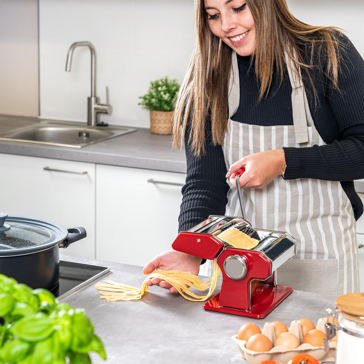 NUDELMASCHINE, rot, Edelstahl - Rot, Metall (20/15/21cm) - bremermann
