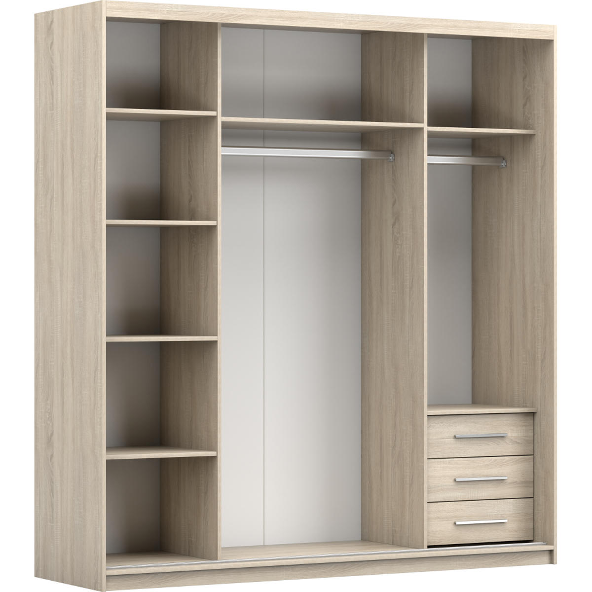 SCHWEBETÜRENSCHRANK 203/218/61/ cm 2-türig Pola 38 Sonoma Eiche/Weiß - Alufarben/Weiß, Glas/Holzwerkstoff (203/218/61cm) - imoebel24
