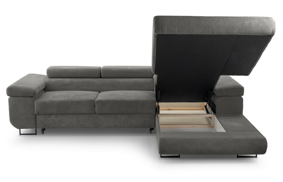 ECKSOFA L Form Arborio Dunkelgrau 280/203/90 cm Rechts mit Schlaffunktion - Dunkelgrau/Schwarz, Textil/Metall (280/203cm) - AX Living