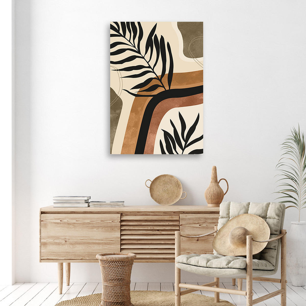 LEINWANDBILD Blätter und Zweige im Boho Stil - Beige, Textil (40/60cm) - Feeby