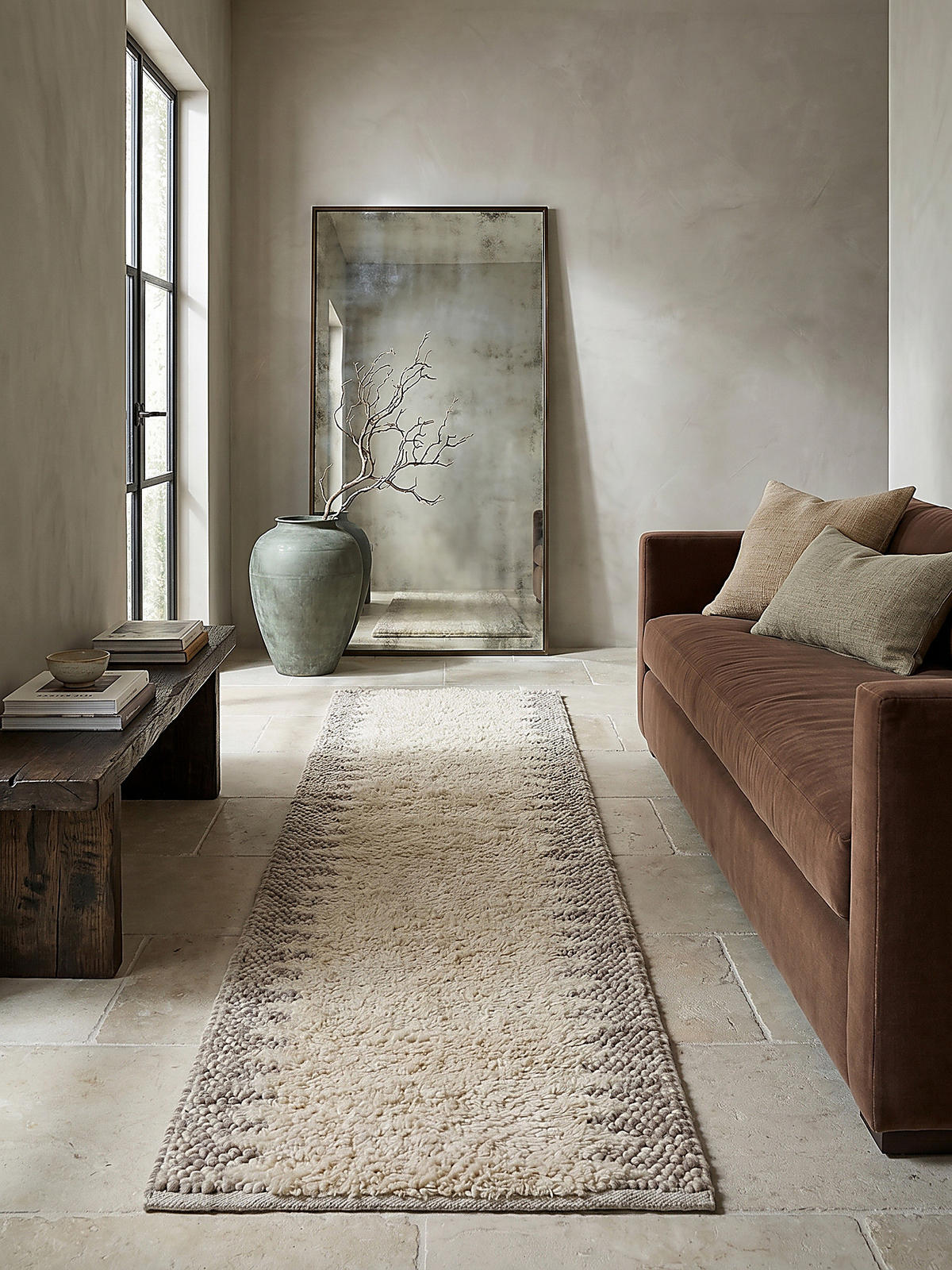 WOLLTEPPICH handgewebt MEDWAY, mit Bordüre, Beige, 60 x 230 cm - Beige, Textil (230/60cm) - KADIMA DESIGN