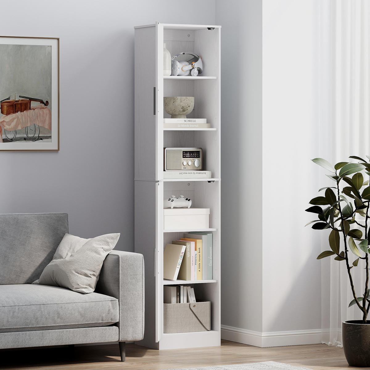 BADEZIMMERSCHRANK Badschrank Hochschrank schmal mit 2 Türen Verstellbare Regale - Weiß, Karton (35/180/40cm) - HOMCOM