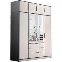DREHTÜRENSCHRANK Livo mit 4 Türen und 3 Schubladen, mit Schrankaufsatz, kaschmir+schwarz, 200 cm - Kaschmir/Schwarz, Holzwerkstoff (200/245/57cm) - Beautysofa