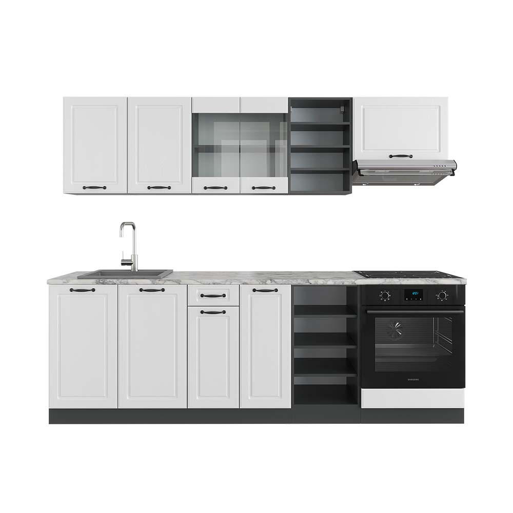 KÜCHENZEILE R-Line Weiß Landhaus/Anthrazit 240 cm, AP Marmor - Anthrazit/Weiß, Holzwerkstoff (240/81.6/60cm) - Vicco