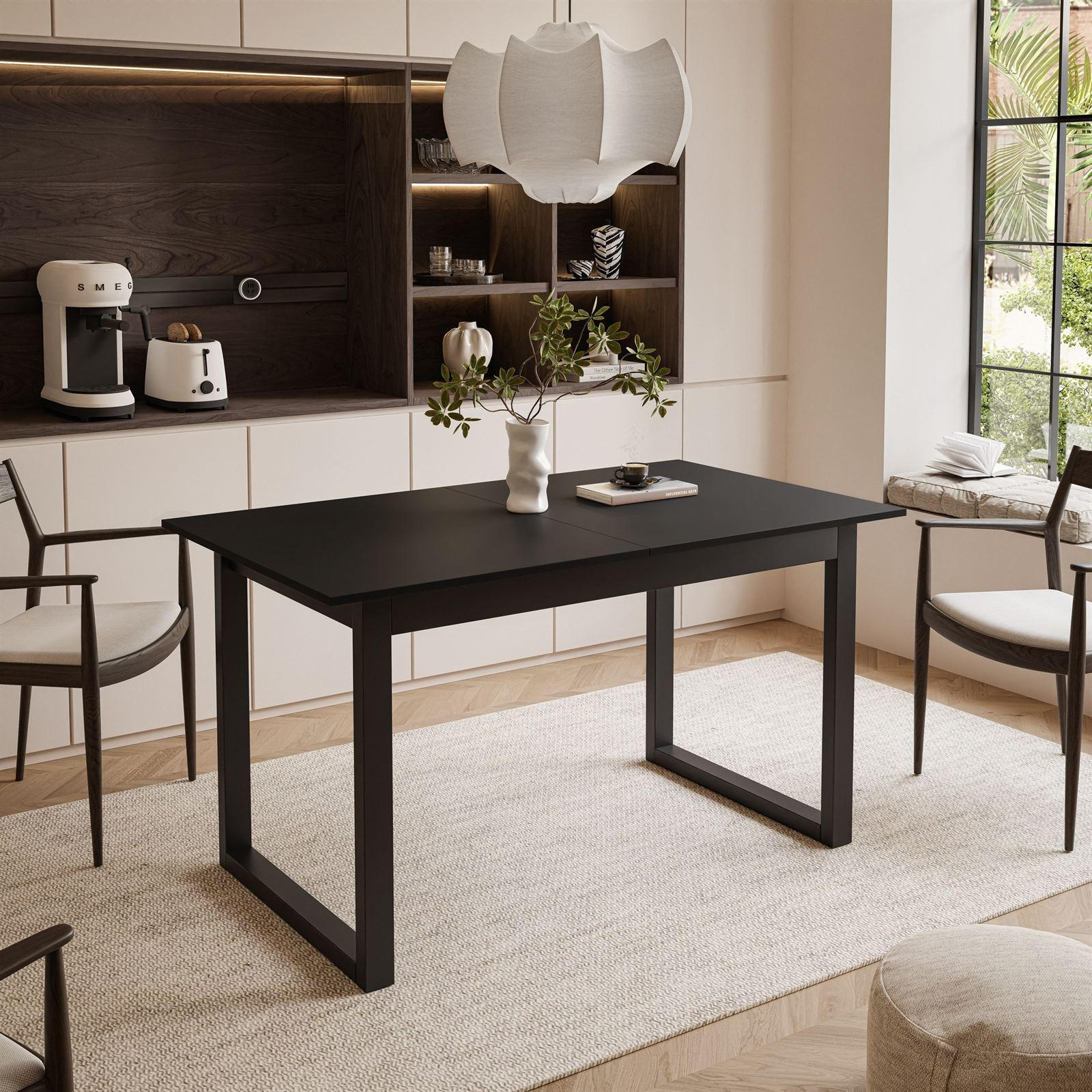 ESSTISCH ARTON II ausziehbarer Tisch 140-195 cm für 6-8 Personen - Schwarz, Holzwerkstoff/Metall (140/80/77cm) - Lookway