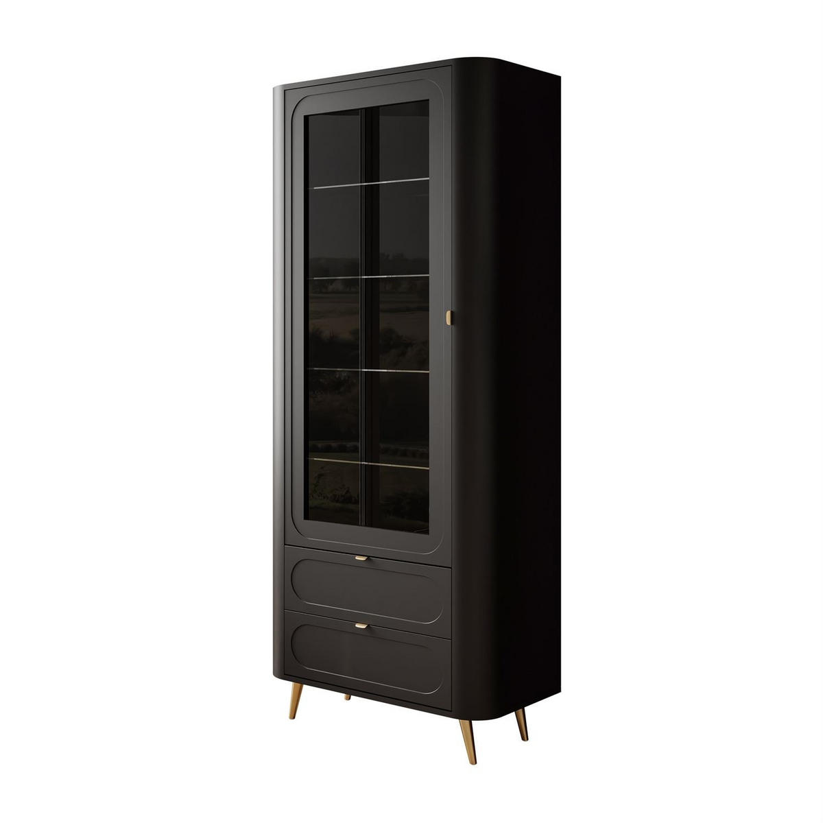 VITRINE SHADOW II verglast mit Regalböden - Schwarz, Holzwerkstoff (78/185/40cm) - Lookway