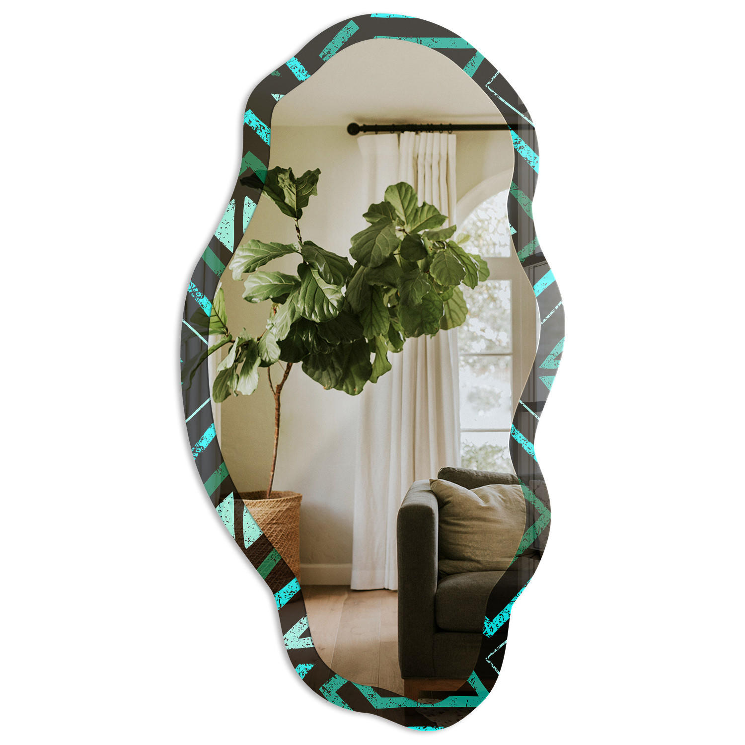 SPIEGEL 90x45 cm asymmetrisch mit Druck - Geometrische Energie - Transparent, Glas (45/90/0.4cm) - TULUP