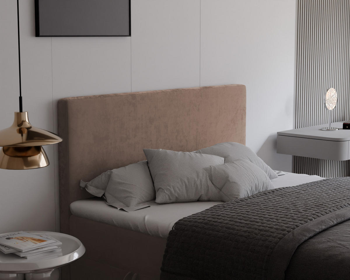 BOXBETT GIULIA 160/200 cm mit Matratze und Topper, Hellbraun - Hellbraun, Textil (160/200cm) - Idohome