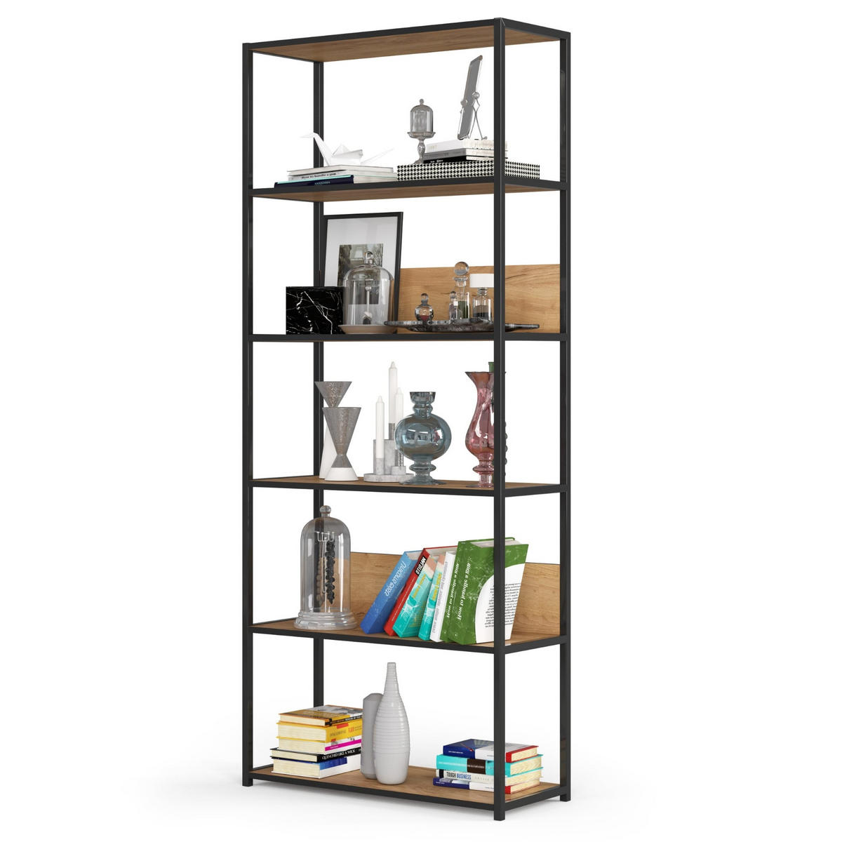 INDUSTRIEREGAL Schwarz, Craft-Eichenfarben 80x192x32 cm - Eichefarben/Schwarz, Holzwerkstoff/Metall (80/192/32cm) - Akord