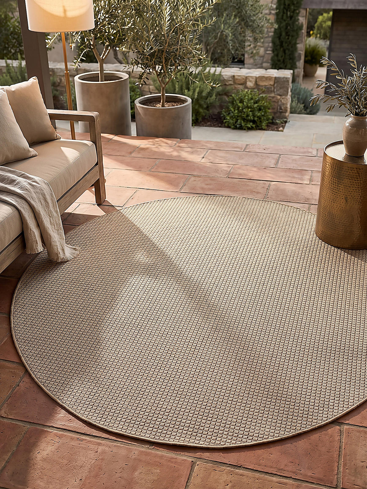 TEPPICH Flachgewebe, Outdoor, Fußbodenheizung-geeignet, VIGOLENO in Sand, Ø 200 cm - Beige, Textil (200/200cm) - KADIMA DESIGN