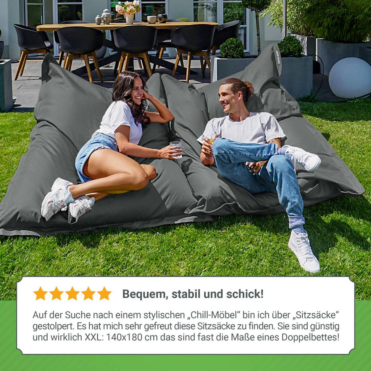 SITZSACK XL "Square" 120x160cm - 270 L - Grau, Textil (120/25/160cm) - Green Bean