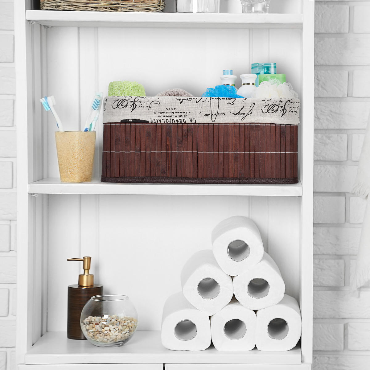 AUFBEWAHRUNGSKORB - Multicolor, Holz/Textil (38/16.5/28.5cm) - Relaxdays