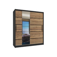 SCHWEBETÜRENSCHRANK Verona MBP, Schwarz/Goldbraun Matt, 133 cm, mit Spiegel - Braun, Holz (133/216/60cm) - B BELINI GROUP