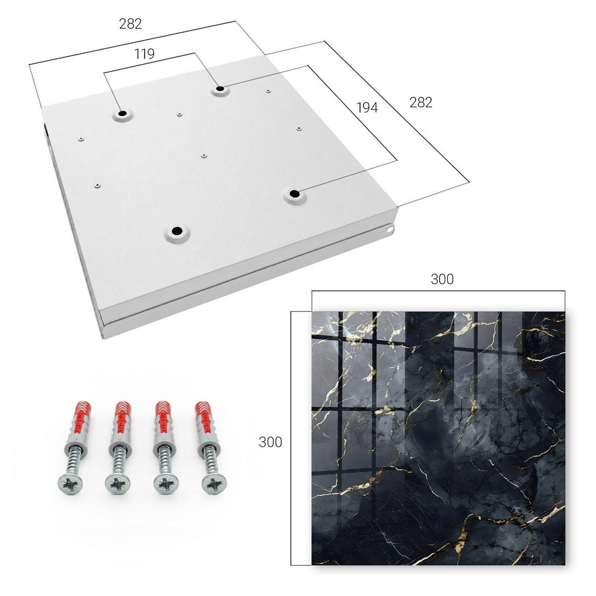 SCHLÜSSELBOX Weiß 30x30 cm – Türöffnung nach rechts - Moderne Eleganz - Grau, Metall (30/30/5cm) - TULUP