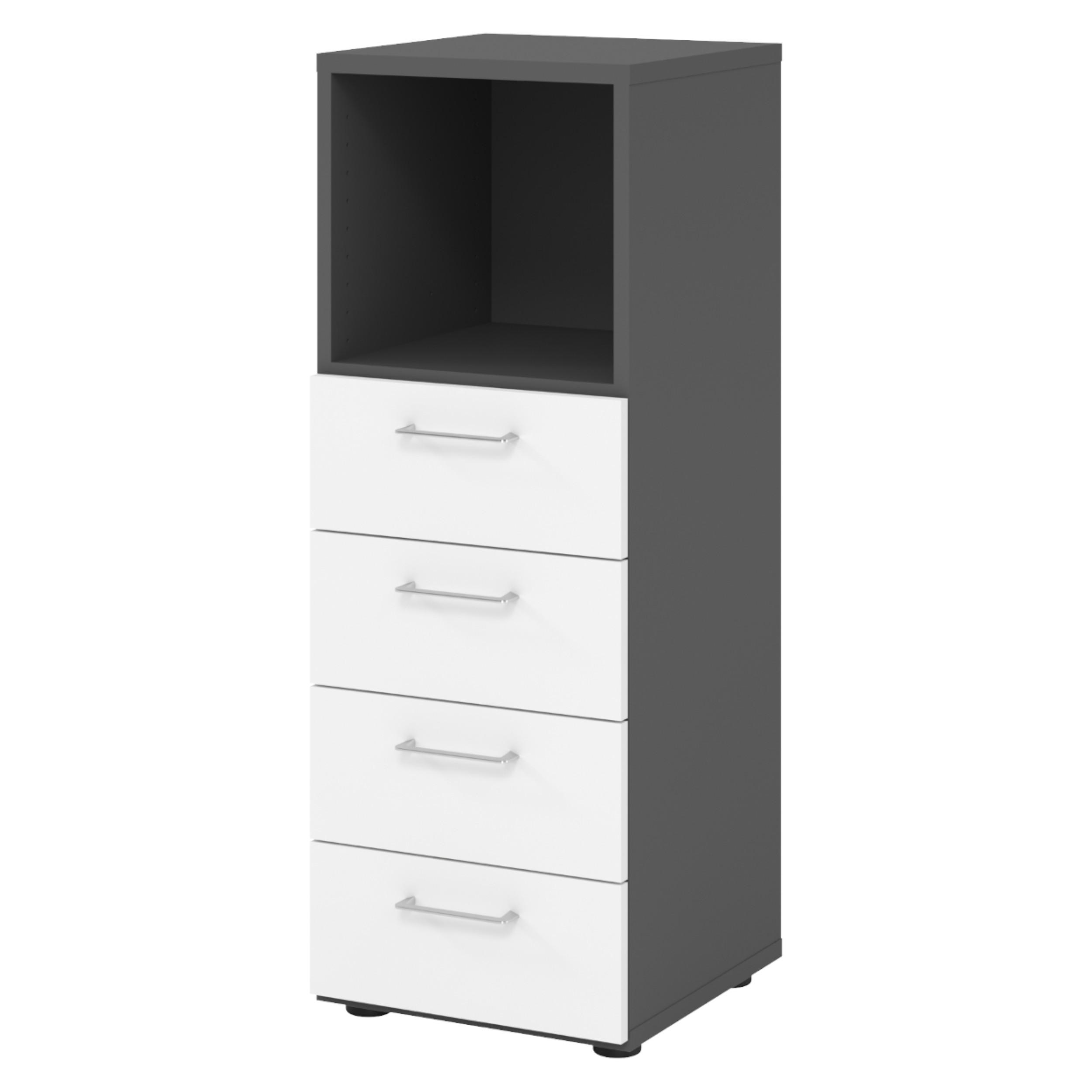 SCHUBLADENSCHRANK - 4 Schübe 42/40/110 cm in Graphitfarben/Weiß - Graphitfarben/Weiß, Holzwerkstoff (40/110/42cm) - bümö