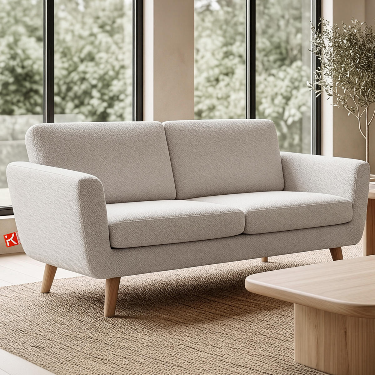 SOFA TAGIO mit Armlehnen, Weiß - Braun/Weiß, Buchenholz/Textil (153/80/84cm) - KONSIMO®