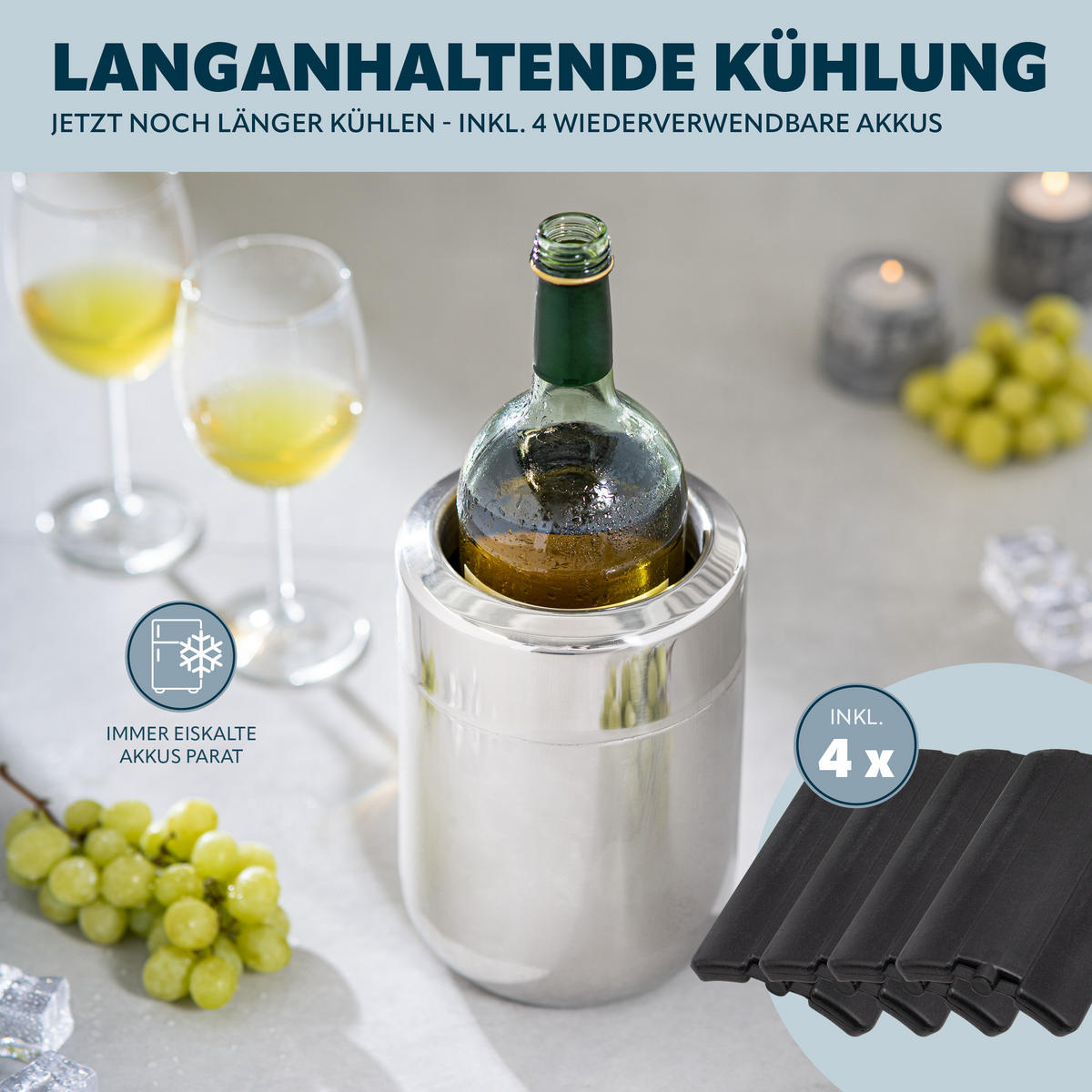 EDELSTAHL-FLASCHENKÜHLER 750 ml-Flaschen, silber, Edelstahl - Edelstahlfarben, Metall (13/19cm) - bremermann