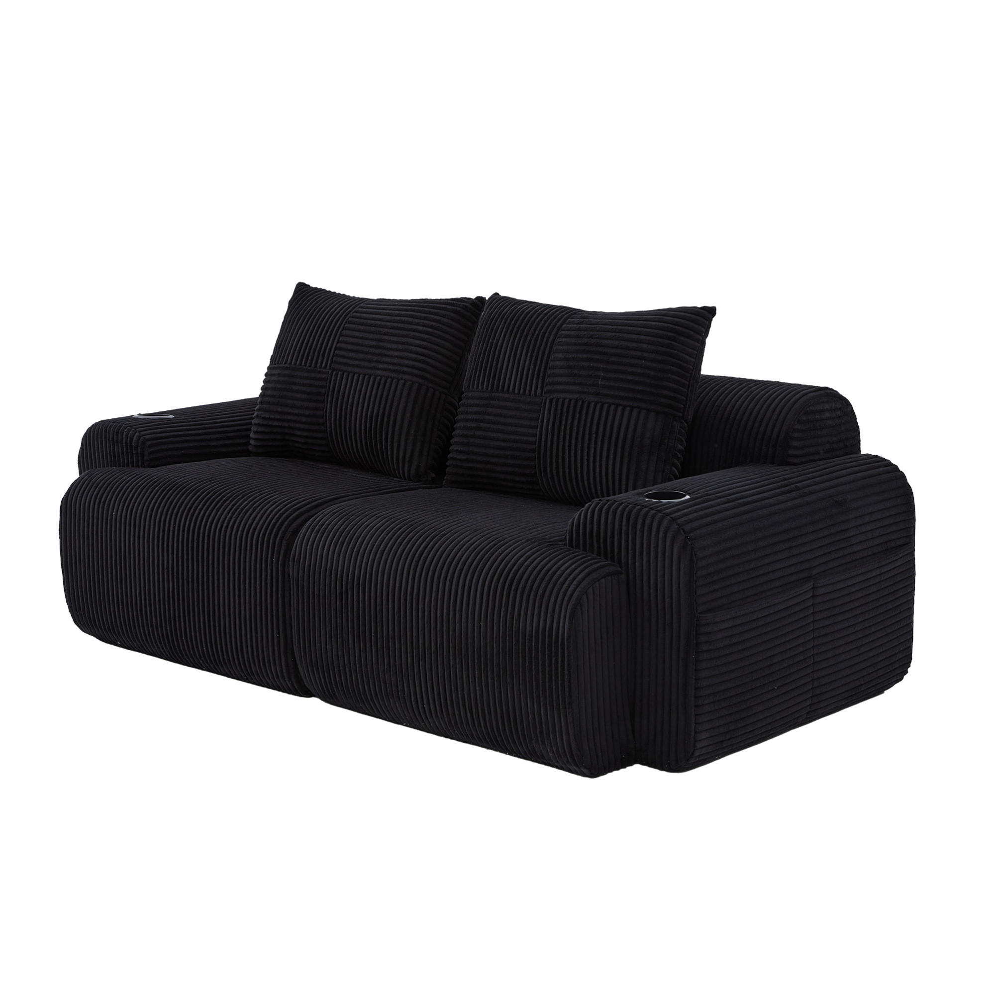 POHOVKA z manšestru, 200/99/80 cm černá, 2sedák modulární s držákem nápojů - černá, textil (100/80/200cm) - BEAOK