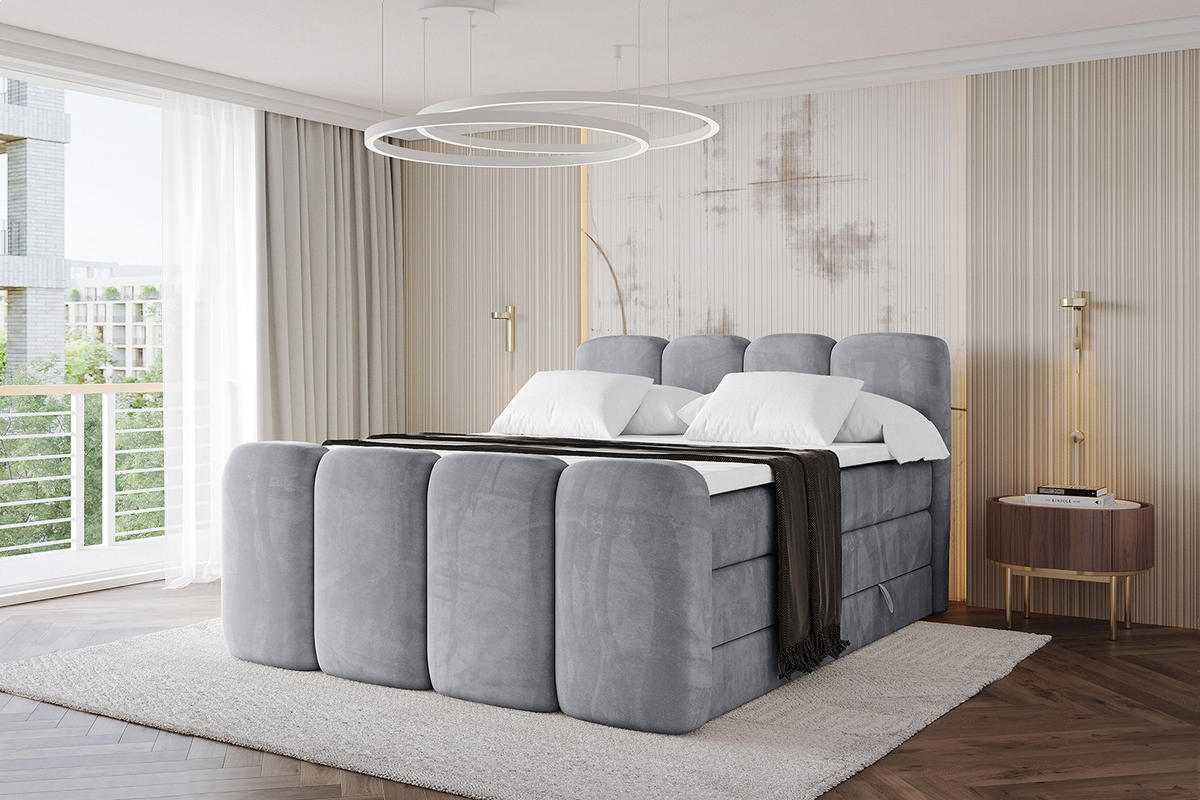 BOXBETT mit Matratze H3|H4 und Lattenrost - NINA-Z KING - 120x200 cm - Hellgrau - Hellgrau, Holzwerkstoff (120/200cm)