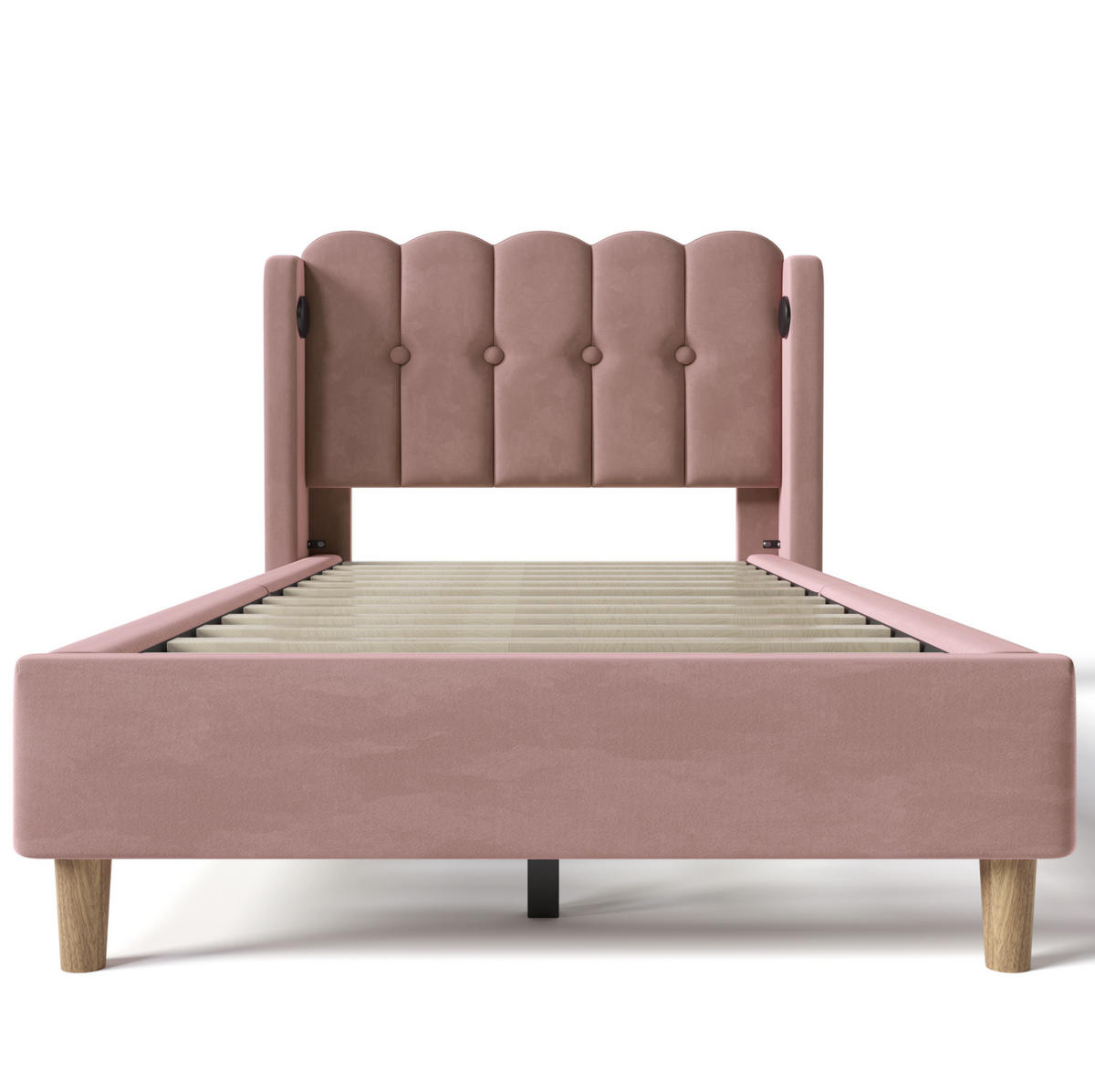 POLSTERBETT 90/200 cm in Rosa aus Samt mit USB- und Type-C-Anschlüssen - Rosa, Textil (90/200cm) - Flora Grace