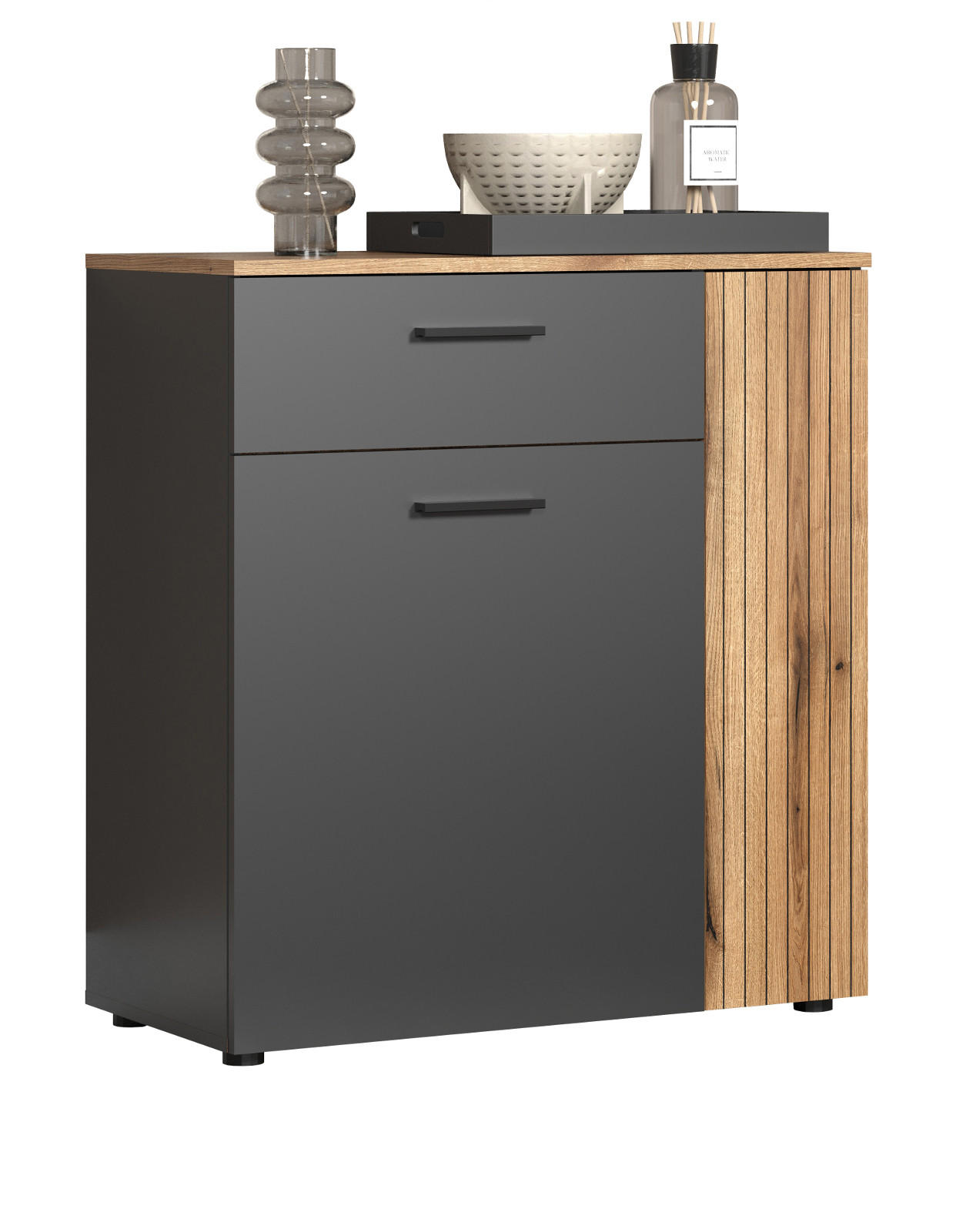 KOMMODE grau, Eiche Evoke 80 cm, Sideboard in modernem Design - Eichefarben/Anthrazit, Holzwerkstoff/Kunststoff (80/86/38cm) - Top.Furn