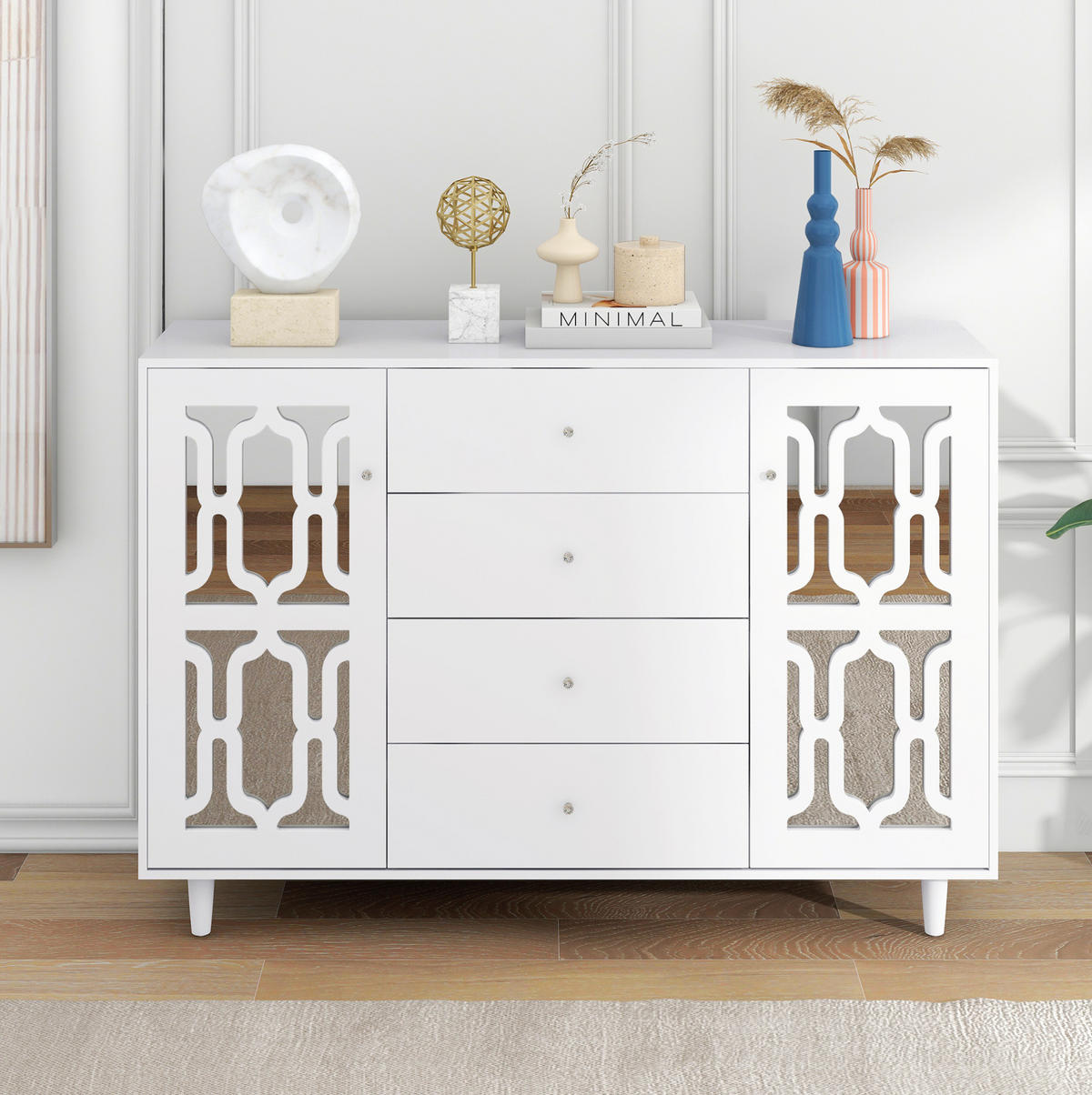 KOMMODE aus MDF 147,5x40x102cm in Weiß mit Spiegeloberfläche - Weiß, Holzwerkstoff (147.5/102/40cm) - Modfu