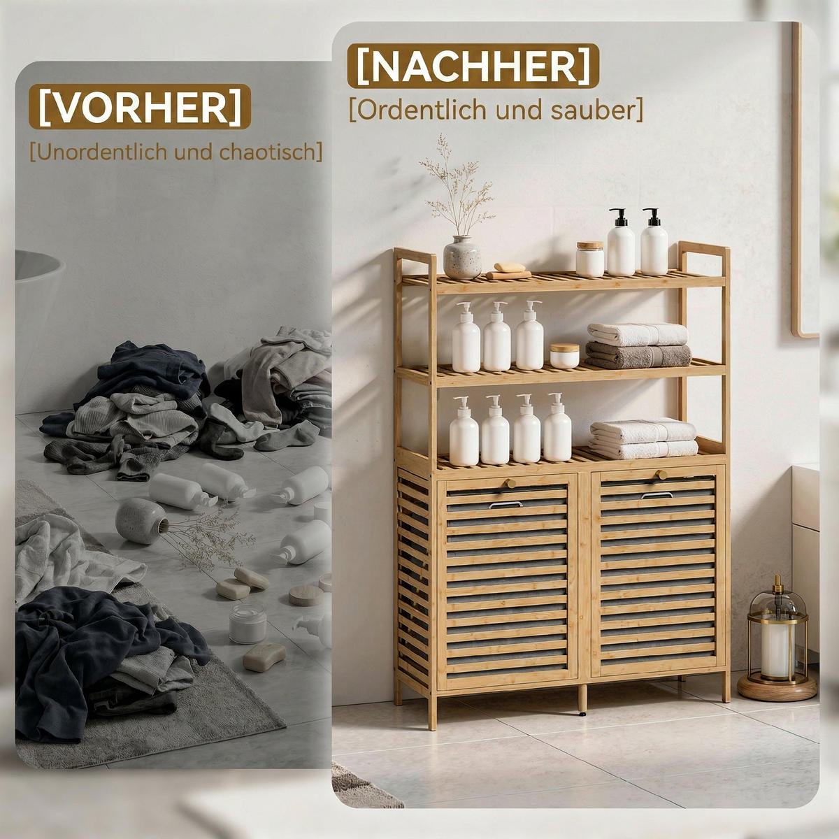 WÄSCHESCHRANK DE-10555 mit Kippfunktion & 2 Körben Eiche - Eichefarben, Naturmaterialien (30/118/80cm) - ComfortXL