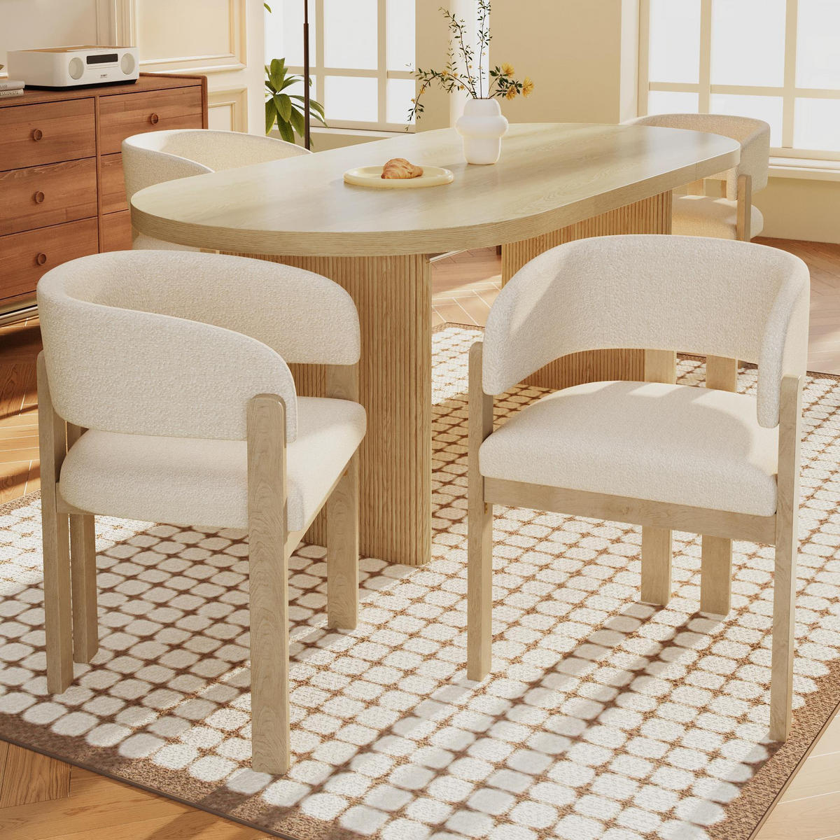 ARMLEHNSTUHL 6 Stück boucle, Naturfarbe - Naturfarben, Holz/Textil (51/80/60cm) - KOMHTOM