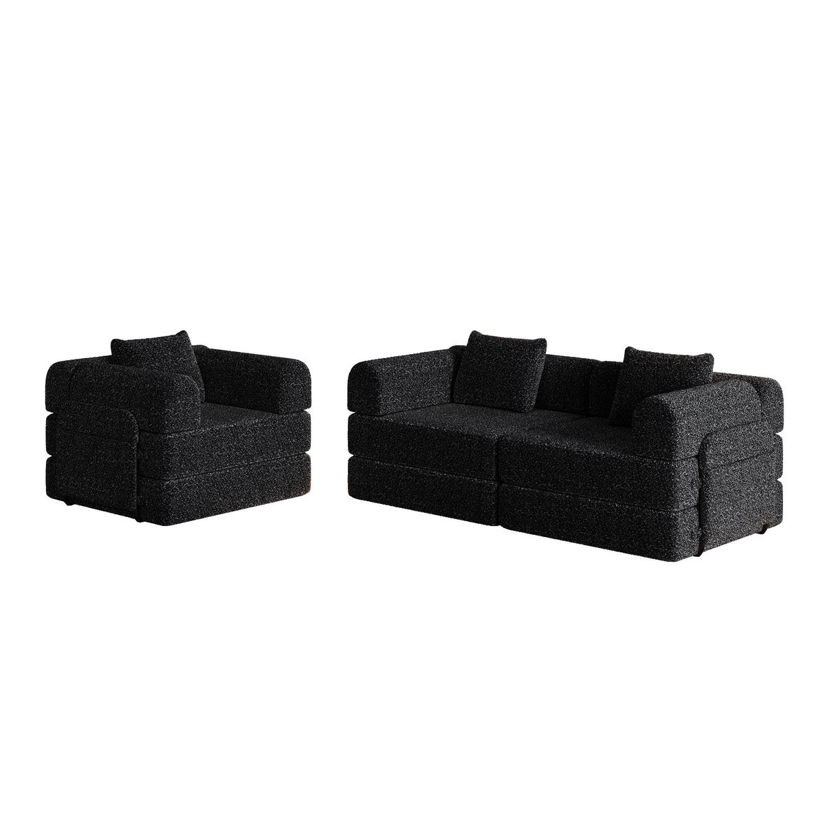 SITZGARNITU Chenille 2-in-1 mit Ablagefach in der Armlehne Schwarz - Schwarz, Textil (181.6/49.5/94cm) - OKWISH