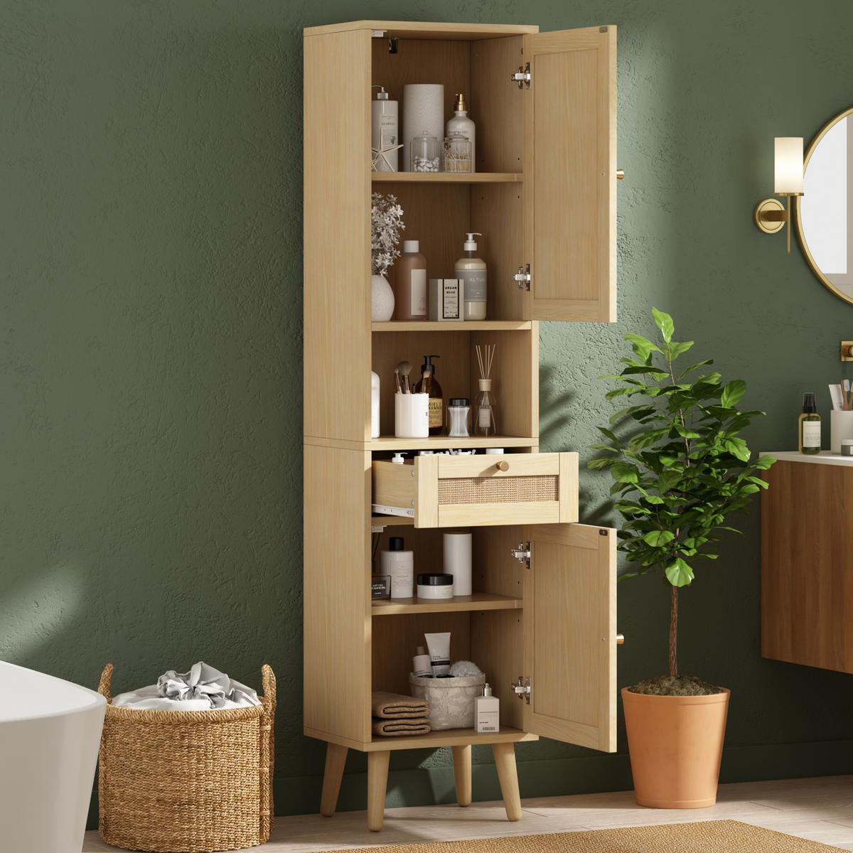 HOCHSCHRANK 40/30/166 cm Naturholz mit 1 Schubladen - Goldfarben/Naturfarben, Holz/Holzwerkstoff (30/166/40cm) - Oxeza