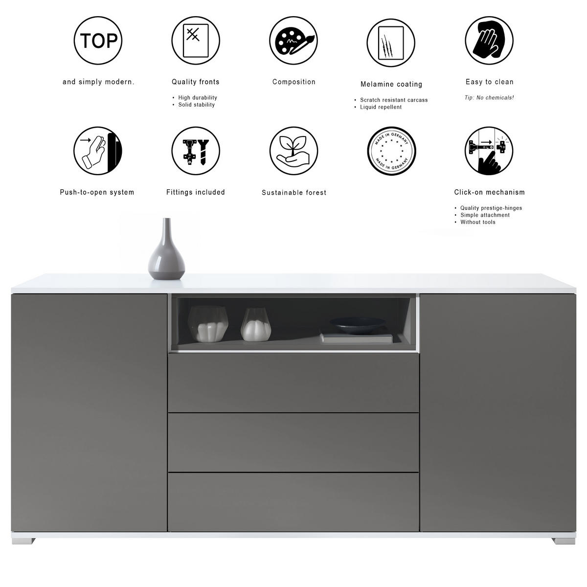 SIDEBOARD Skadu Denim matt - Pastellblau, Holzwerkstoff (166.5/75.5/35cm) - Vladon