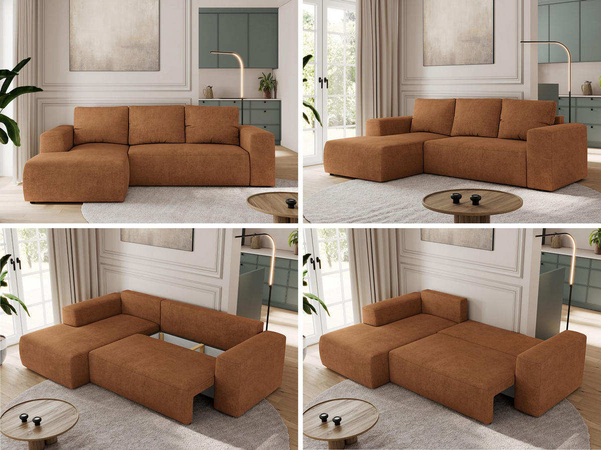 ECKSOFA TRENTINO L Orange Stukture - Links - Schwarz/Orange, Textil (266/164cm) - MKS