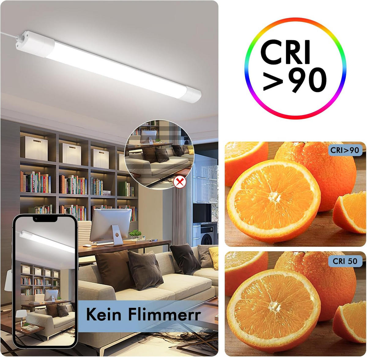 GARTENLEUCHTE TR1415 LED Feuchtraumleuchte IP65 58/6.5/4.1 CM Verbindbar - Weiß, Kunststoff (58/6.5/4.1cm) - LOVHAUS