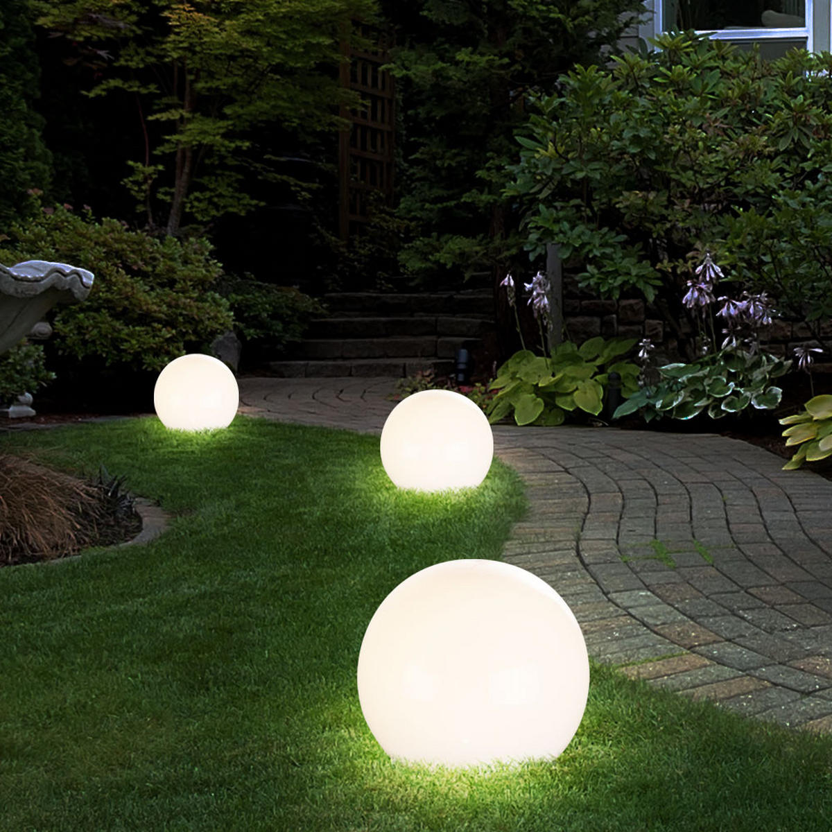 LED AUSSENLEUCHTE Solarkugel Weiß 3er Set - Weiß, Kunststoff (10/10/38cm)