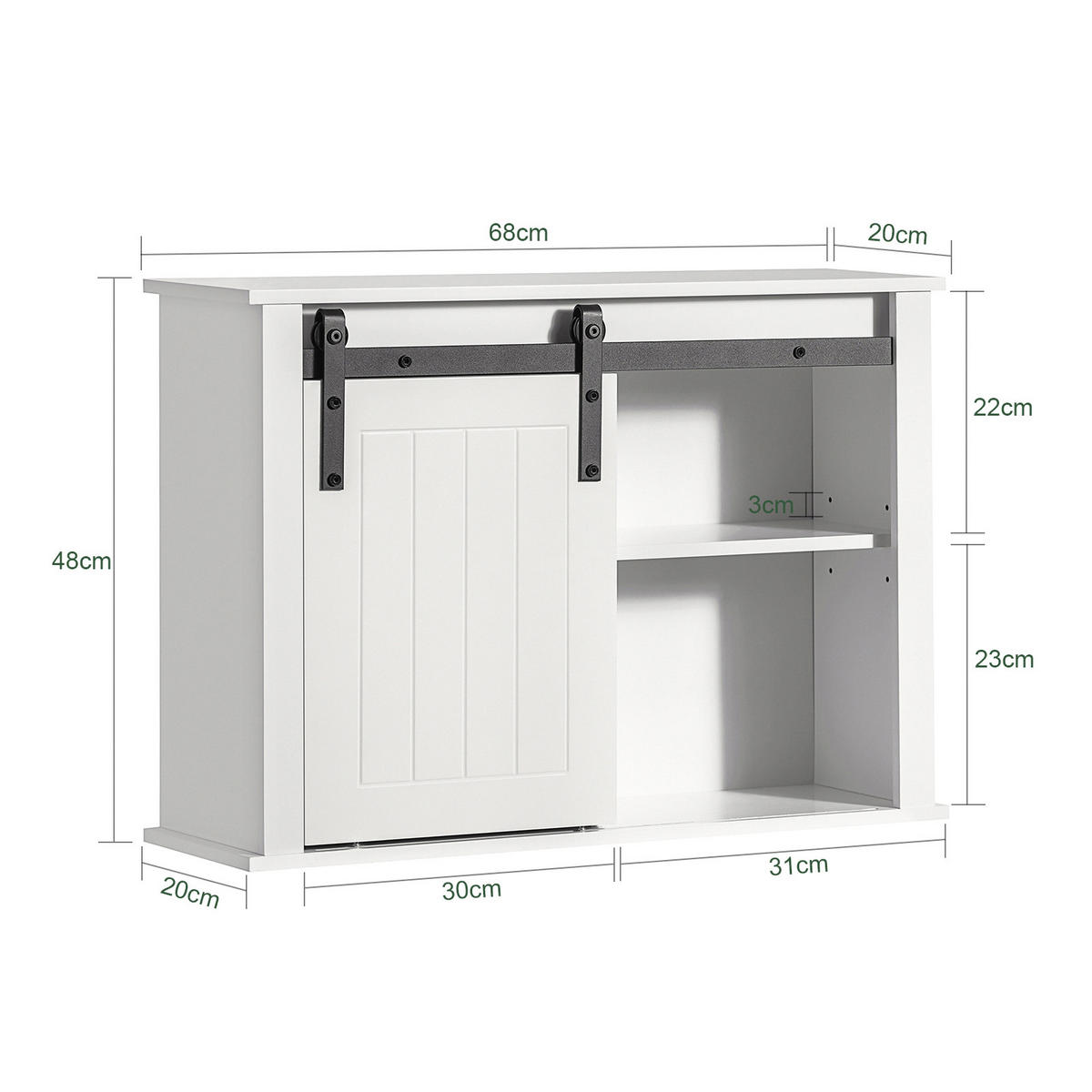 HÄNGESCHRANK Weiß - Weiß, Holzwerkstoff/Metall (68/48/20cm) - SoBuy