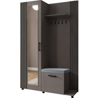 GARDEROBE Linaro mit Spiegel, Sitzbank in Lamellen-Optik 137/207/42 cm, Rechts - Dunkelgrau/Schwarz, Holzwerkstoff (137/207/42cm) - WFL GROUP