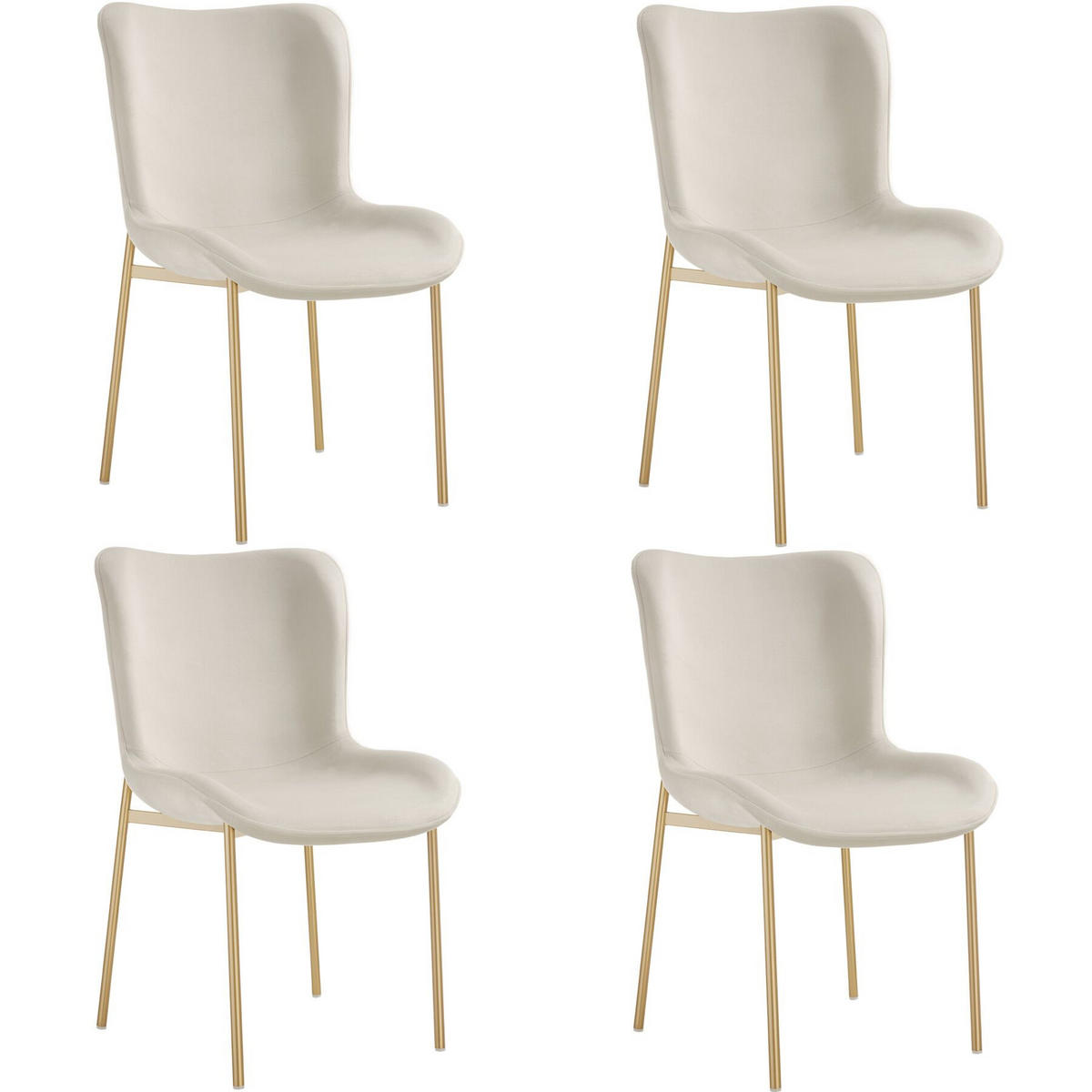 POLSTERSTUHL 4er Set Tessa 54 x 62 x 90 cm Samt beige/gold - Goldfarben/Samtahornfarben, Textil (54/90/62cm) - tectake