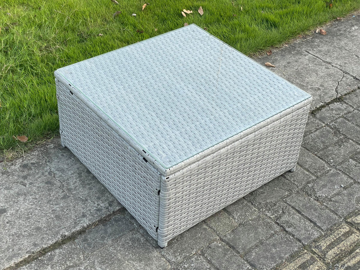 COUCHTISCH QUADRATISCH Polyrattan - Hellgrau, Metall (65/65/34cm) - Fimous