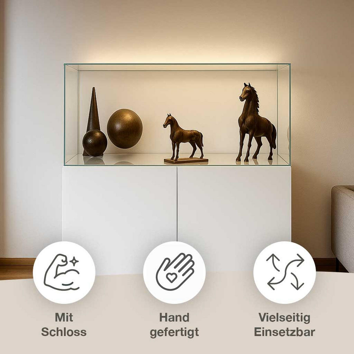 KUNSTVITRINE 36/125/37 cm mit Schiebetür & Schloss - Transparent, Glas (100/37/36cm) - K-Möbel