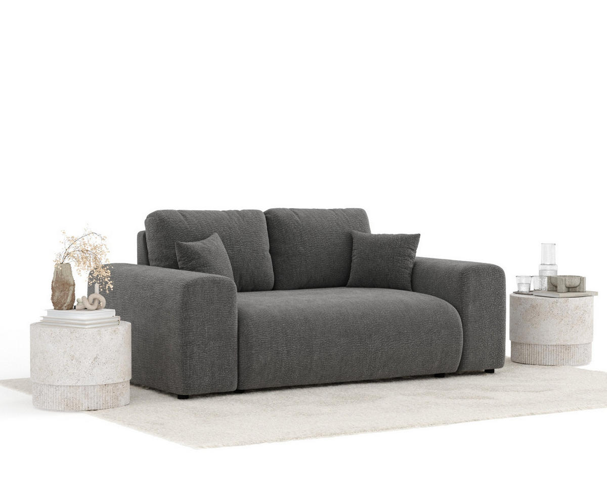 2-SITZER-SOFA Zanzibar Grau Chenille - Schwarz/Grau, Holz/Holzwerkstoff (178/79/108cm) - Maison de Reve