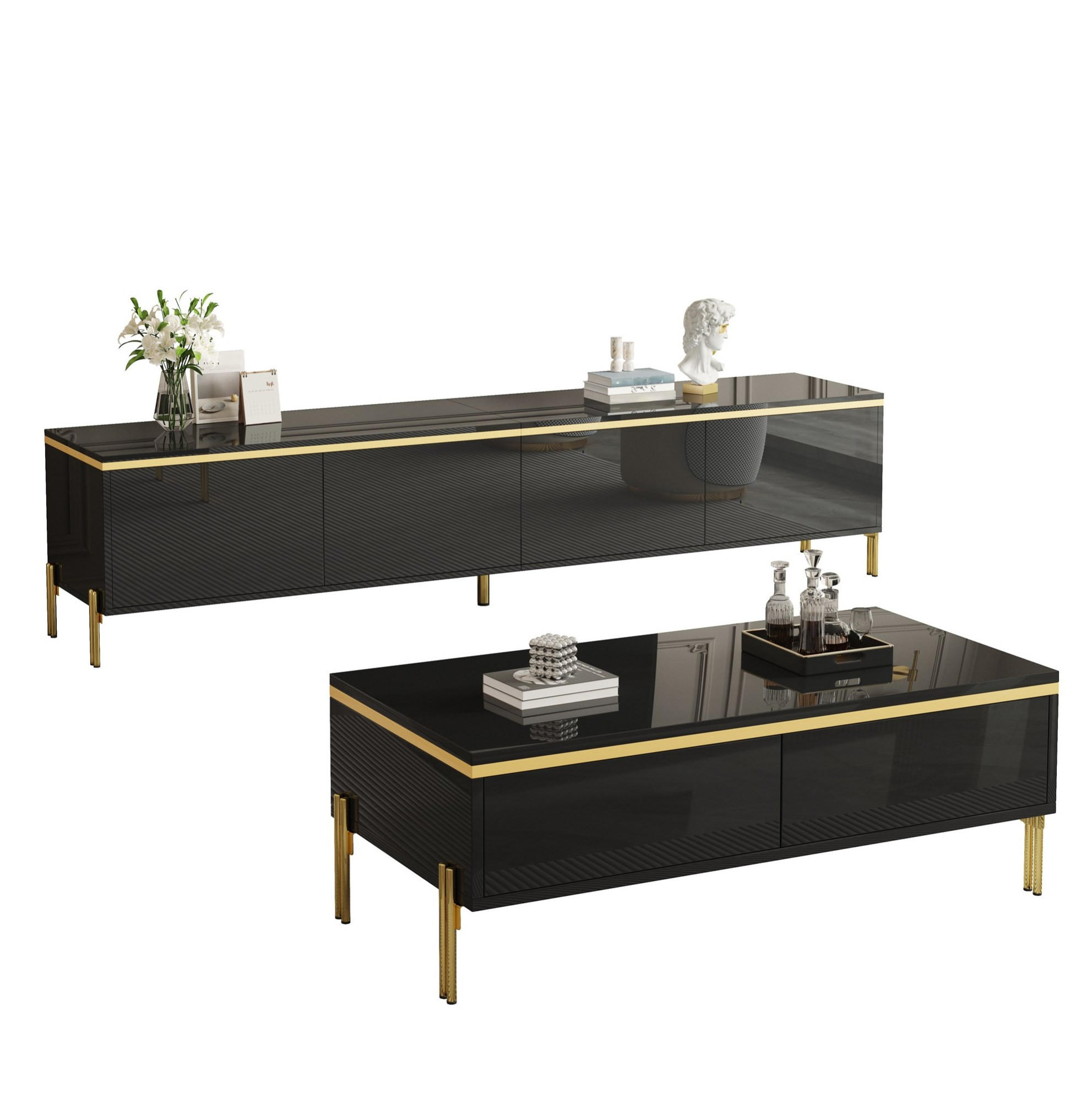 Modfu SESTAVA TV stolku a konferenčního stolku z dřevotřísky 170x38x50/100x50x36 cm černá s úložným prostorem
