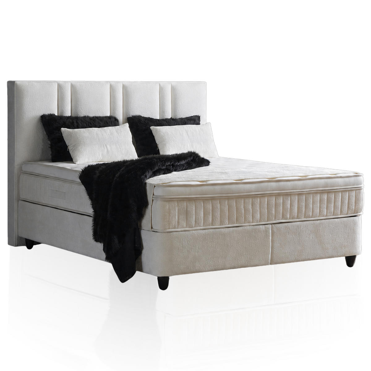 BOXSPRINGBETT MIT BETTKASTEN AURORA 140/200 cm, Beige, Bettkasten, Matratze, Topper integriert, H3 mittel - Beige/Schwarz, Holz/Kunststoff (140/200cm) - Consilio Concept